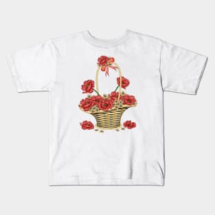 Poppies And Hydrangea Basket Kids T-Shirt